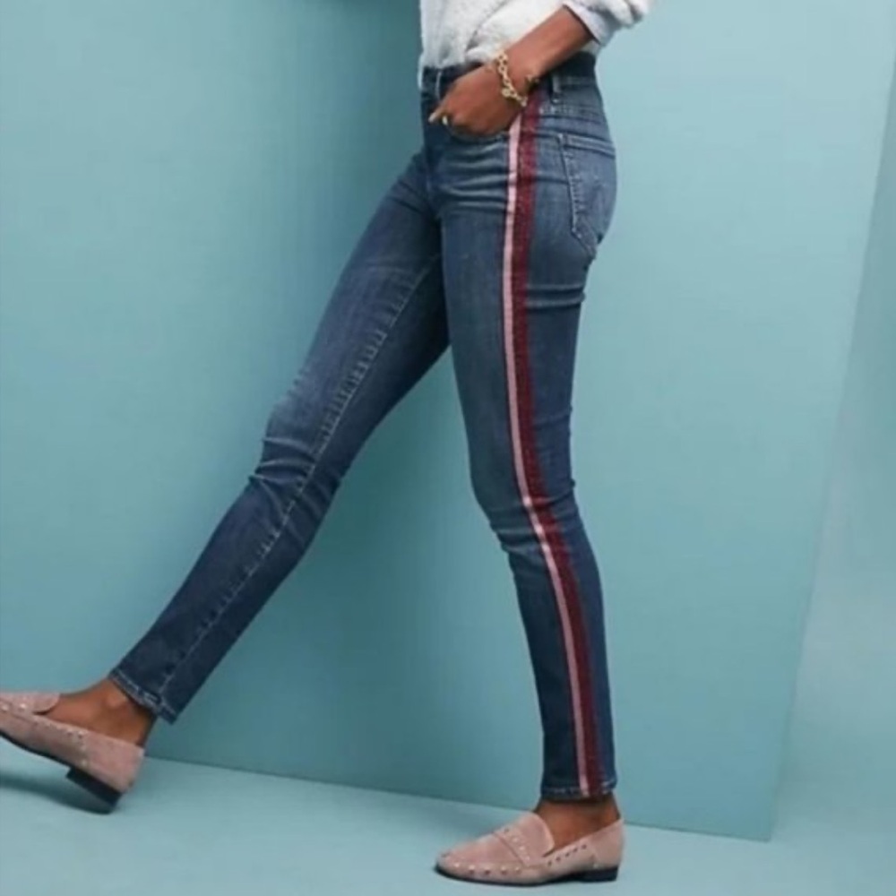 Mother High Waisted Looker Jeans Here Kitty Kitty Glitter Racer Womens Size 28